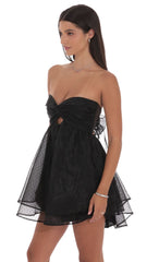Dotted Cutout Babydoll Dress in Black