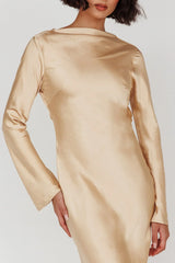 Lavera Open Back Long Sleeve Dress Beige
