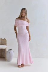 Sea And Selfies Off Shoulder Maxi Dress Pink