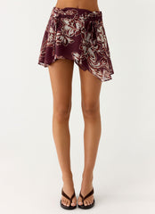 Fiore Asymmetrical Mini Skirt - Espresso Meadow
