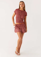 Lenore Button Top - Ruby Check