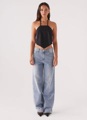 Rexi Halter Denim Top - Washed Black