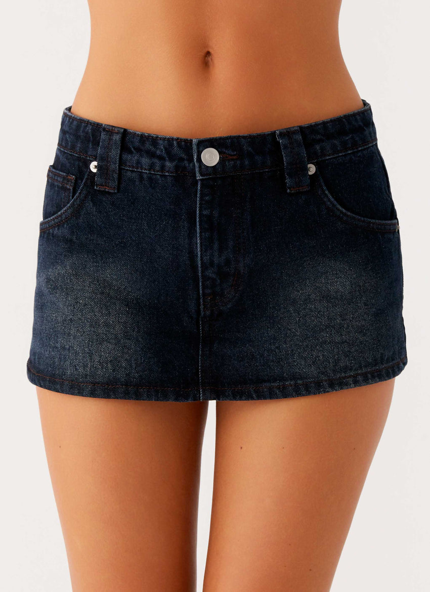 Tropics Low Rise Denim Mini Skort - Washed Dark Blue