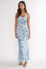 Elowra Mesh Maxi Dress Floral Blue
