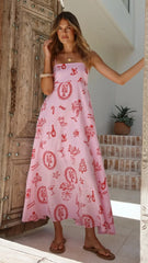 Marcel Maxi Dress - Pink Festive Print