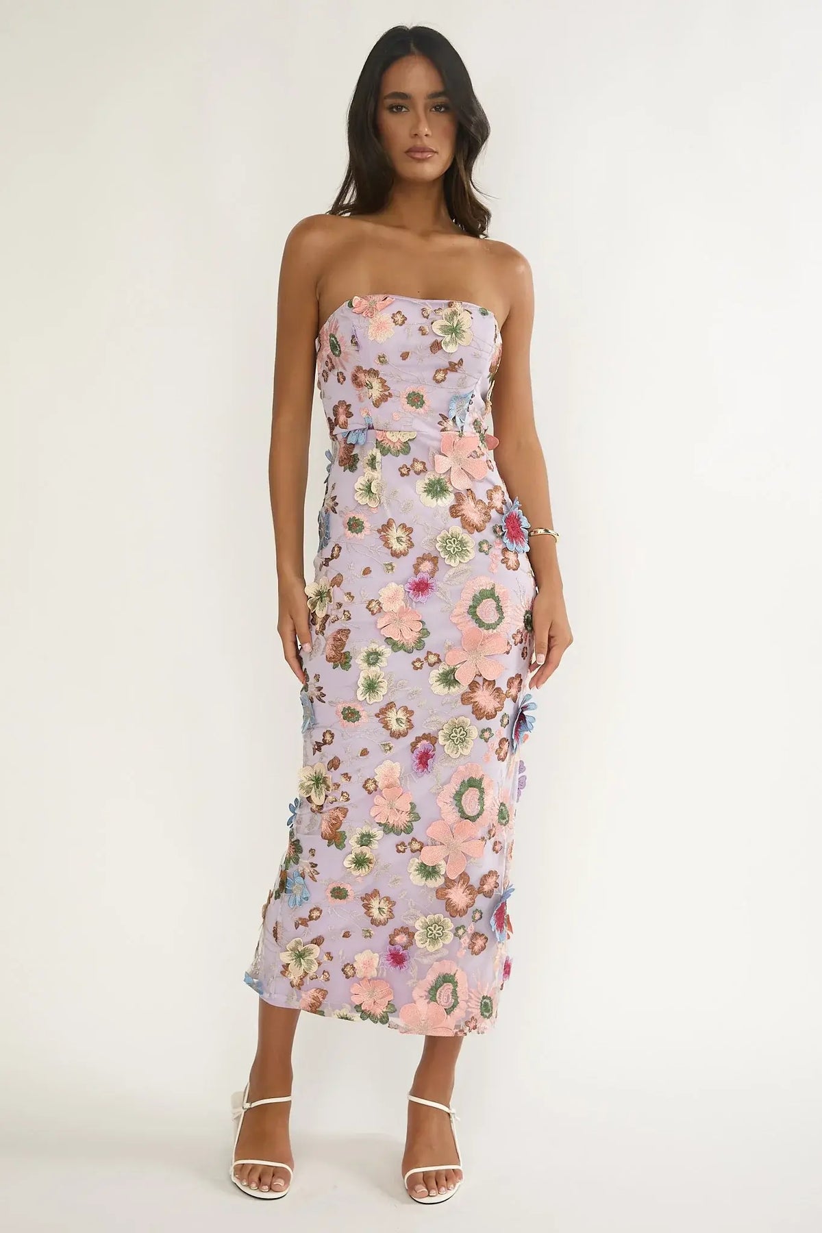 Posetta Strapless Floral Embellished Maxi Dress Purple