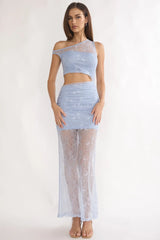 Havira Lace Overlay Cut-Out Maxi Dress Blue