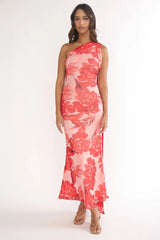 Ilyse Neck Scarf One-Shoulder Maxi Dress Floral Red