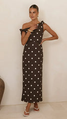 Simone Maxi Dress - Brown Polka Dot