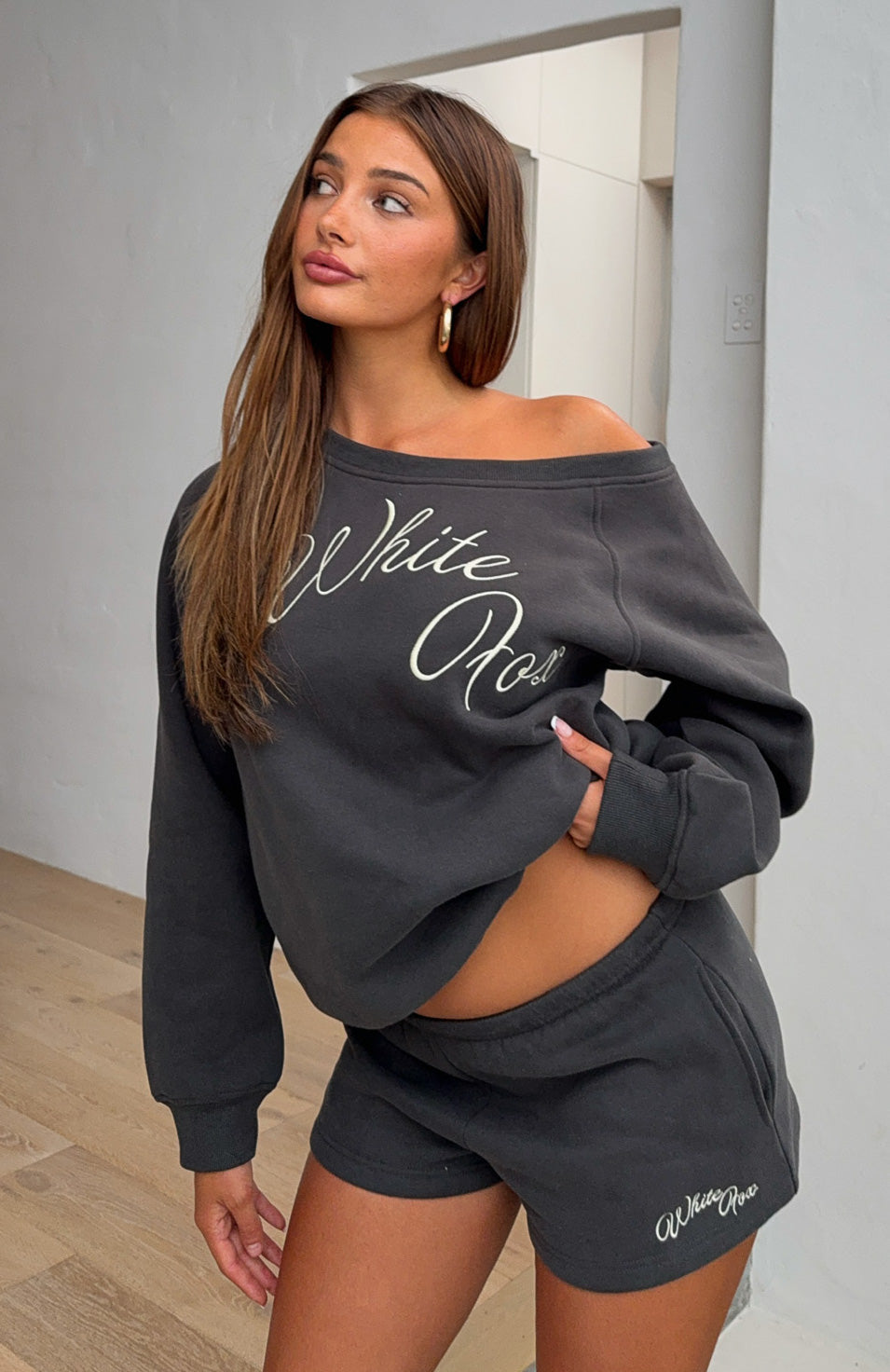 Lucky Thirteen Elsa Off Shoulder Sweater Charcoal